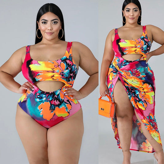 Miami Vibes Plus Size Swimsuit One-Piece Skirt Print Plus Size Swimsuit