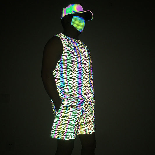 Miami Glow Reflective Tank Top Knit Track Shorts