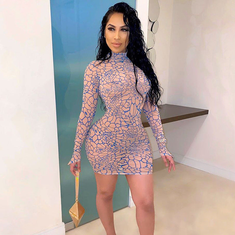 Hot Bodycon Dress Women Long Sleeve Finger Buckle Partywear Transparent Club Sexy Hot Mini Dresses