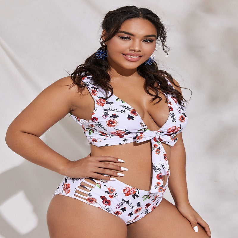 Plus-sized Plus Size Split Swimsuit European And American Printed Color Printed