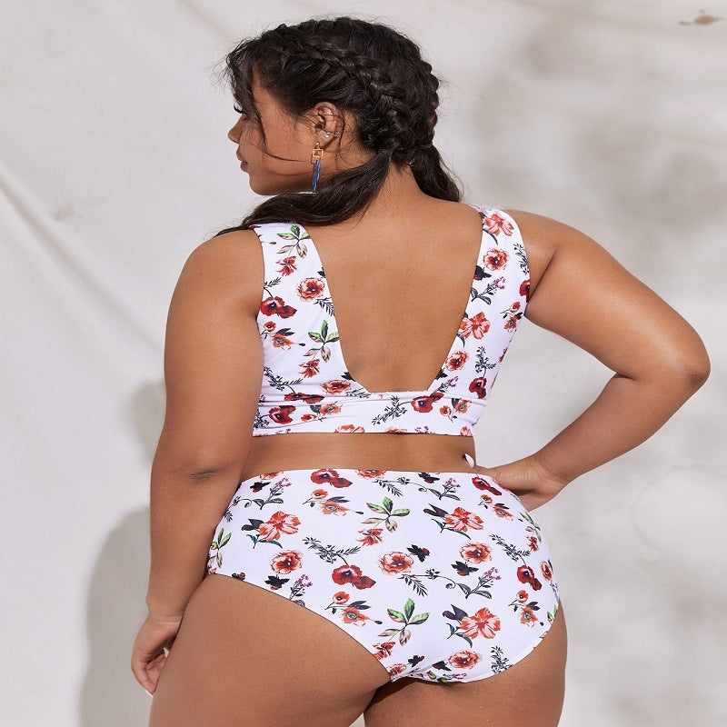 Plus-sized Plus Size Split Swimsuit European And American Printed Color Printed