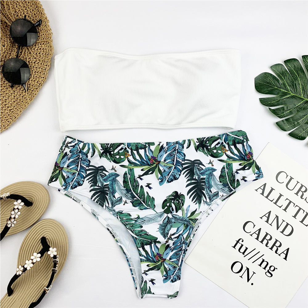 Sexy Bandeau Bikini Set Women Print Swimwear