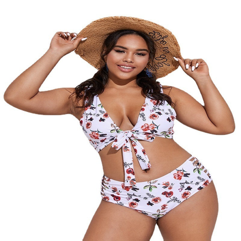 Plus-sized Plus Size Split Swimsuit European And American Printed Color Printed