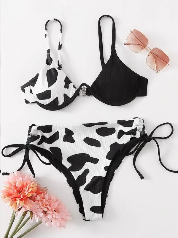 Ladies Underwire Cow Print Swimsuit