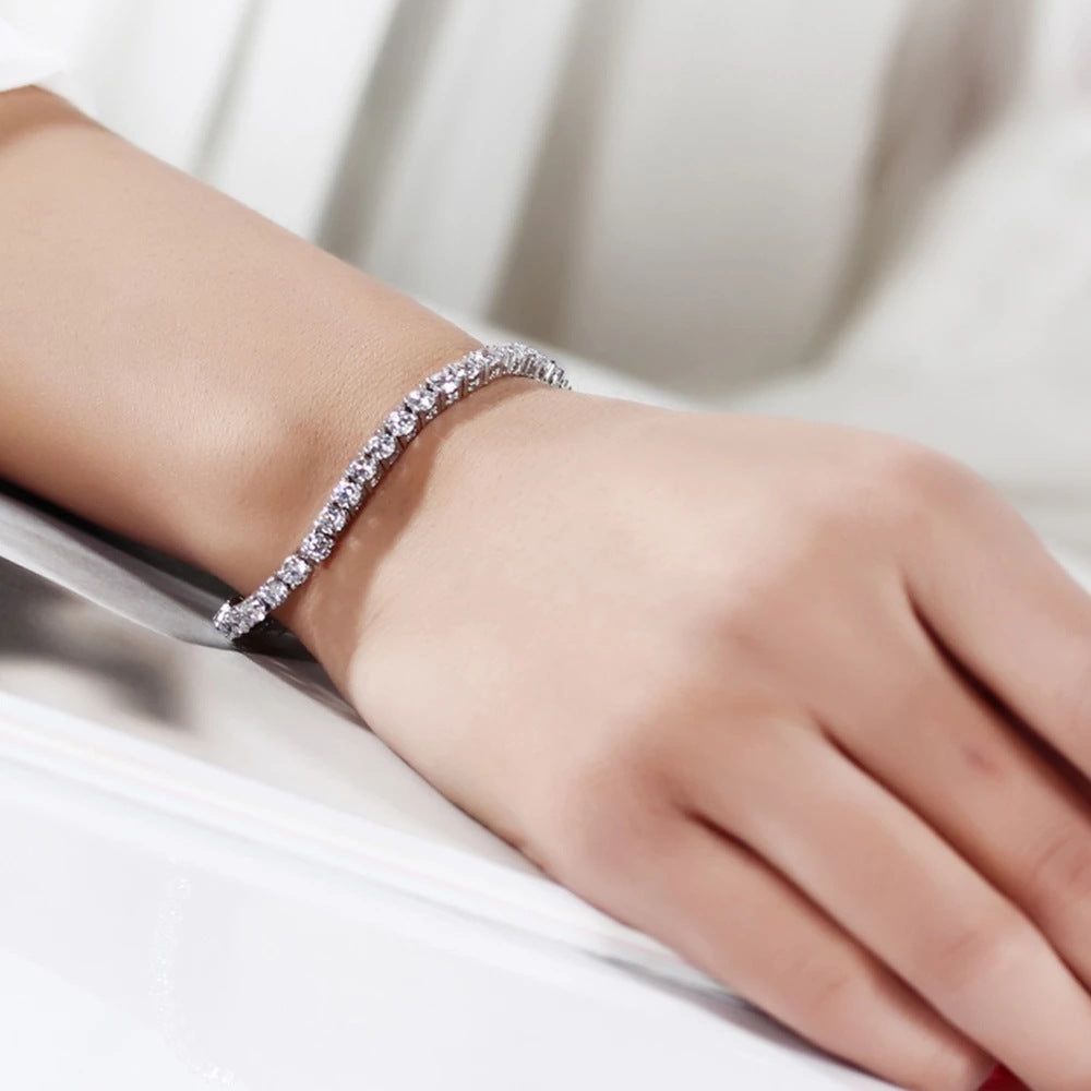 S925 Silver Bracelet 17-19cm Chain Length Optional Cubic Zirconia Tennis Chain