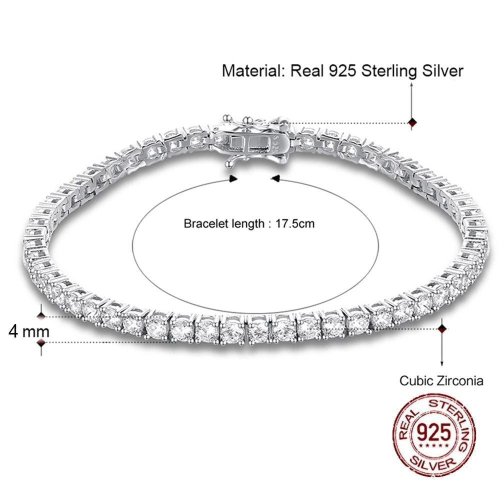 S925 Silver Bracelet 17-19cm Chain Length Optional Cubic Zirconia Tennis Chain