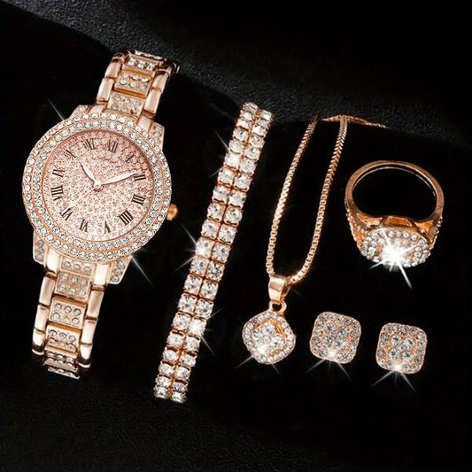 Primal Miami Bling Women's Diamond Fashion Quartz Watch Five-piece Set