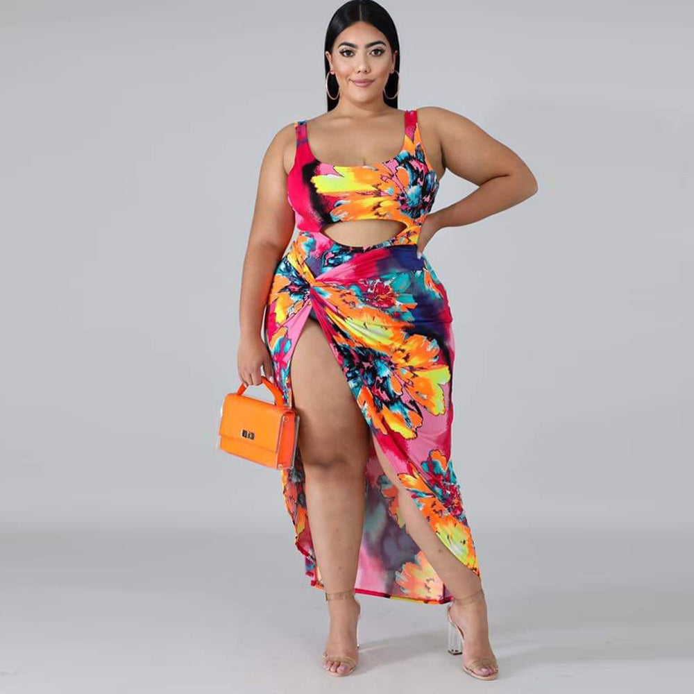 Miami Vibes Plus Size Swimsuit One-Piece Skirt Print Plus Size Swimsuit