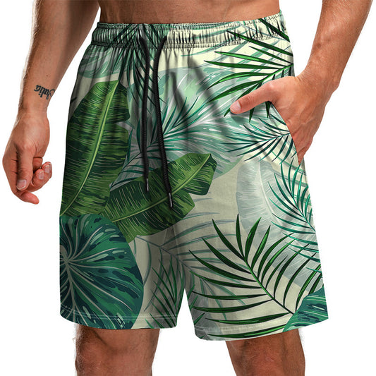 Summer Leaf Shorts Loose Beach Pants Fashion Casual Shorts Men