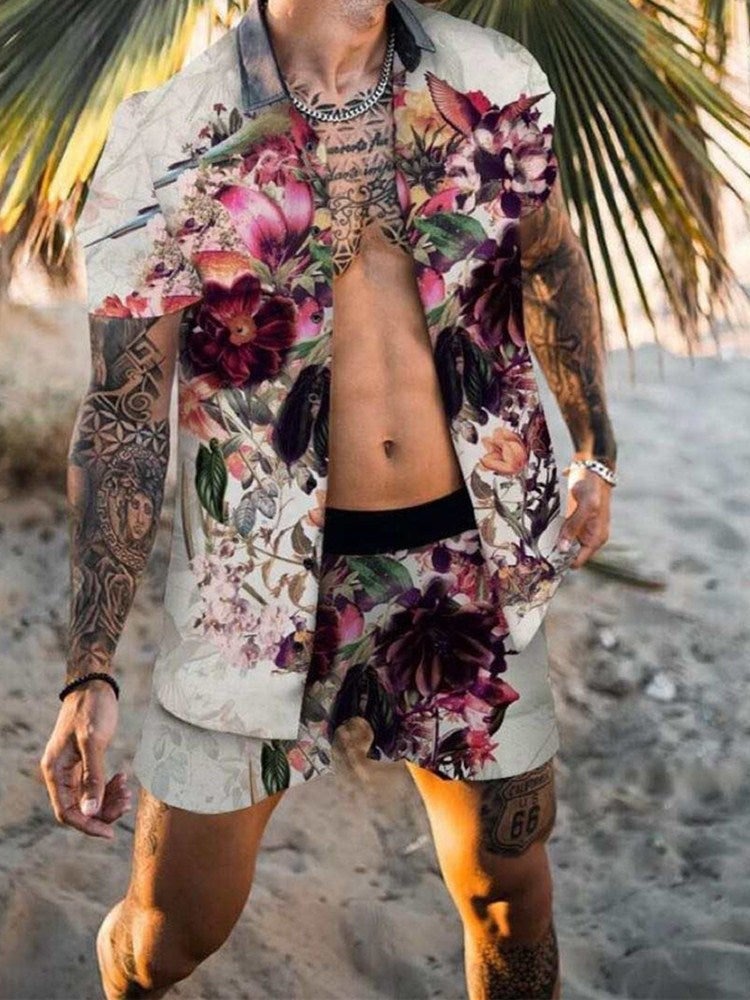 Printed Casual Shirt Beach Shorts Suit Men