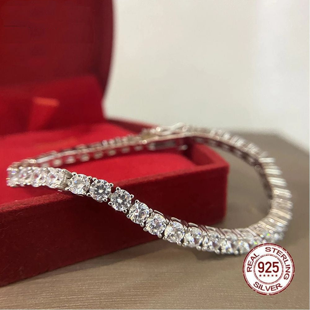 S925 Silver Bracelet 17-19cm Chain Length Optional Cubic Zirconia Tennis Chain