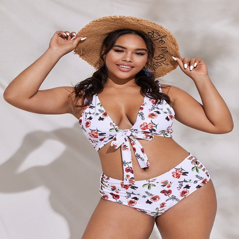 Plus-sized Plus Size Split Swimsuit European And American Printed Color Printed